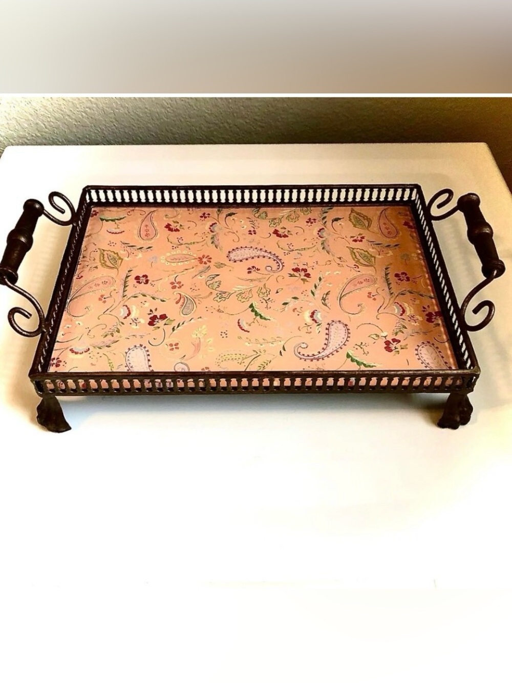 TRACY PORTER Vintage Artesian Road Boho Paisley Hand Painted Art Glass Tray